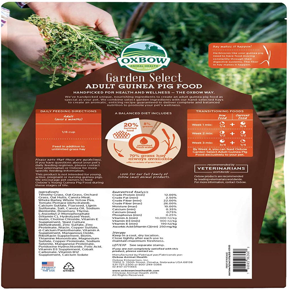 Oxbow 73296364 8 Lbs Small Animal Garden Select Adult Guinea Pig Food Animals & Pet Supplies > Pet Supplies > Small Animal Supplies > Small Animal Food Oxbow Animal Health LLC   