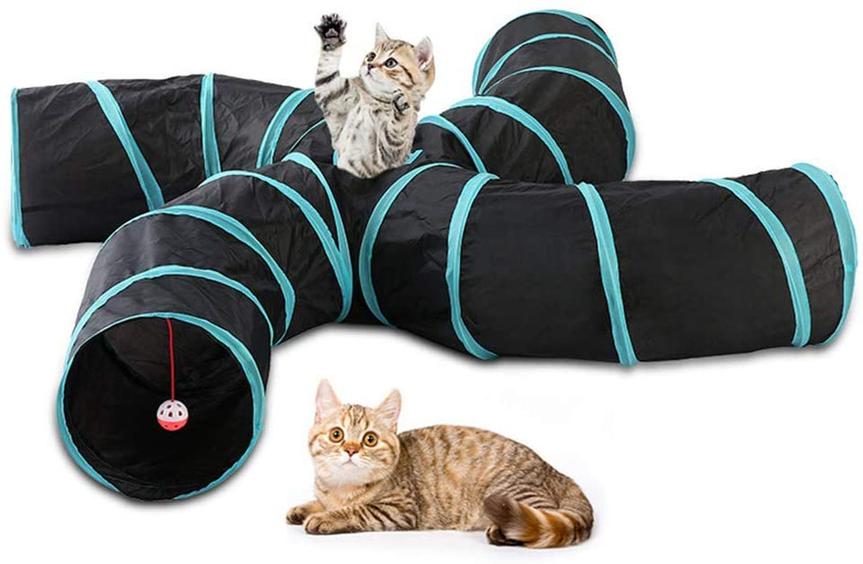 Haobase Cat Tunnel Toy, 4 Way Tunnels Extensible Collapsible Cat Play Tunnel Toy Maze Cat House with Pompon and Bells for Cat Puppy Kitten Rabbit Animals & Pet Supplies > Pet Supplies > Cat Supplies > Cat Toys Haobase   