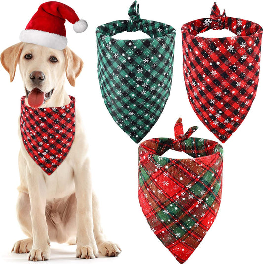 Syhood 3 Pieces Christmas Pet Bandanas Triangle Pet Bibs Plaid Dog Scarf Kerchief for Christmas Pet Costume Animals & Pet Supplies > Pet Supplies > Dog Supplies > Dog Apparel Syhood   