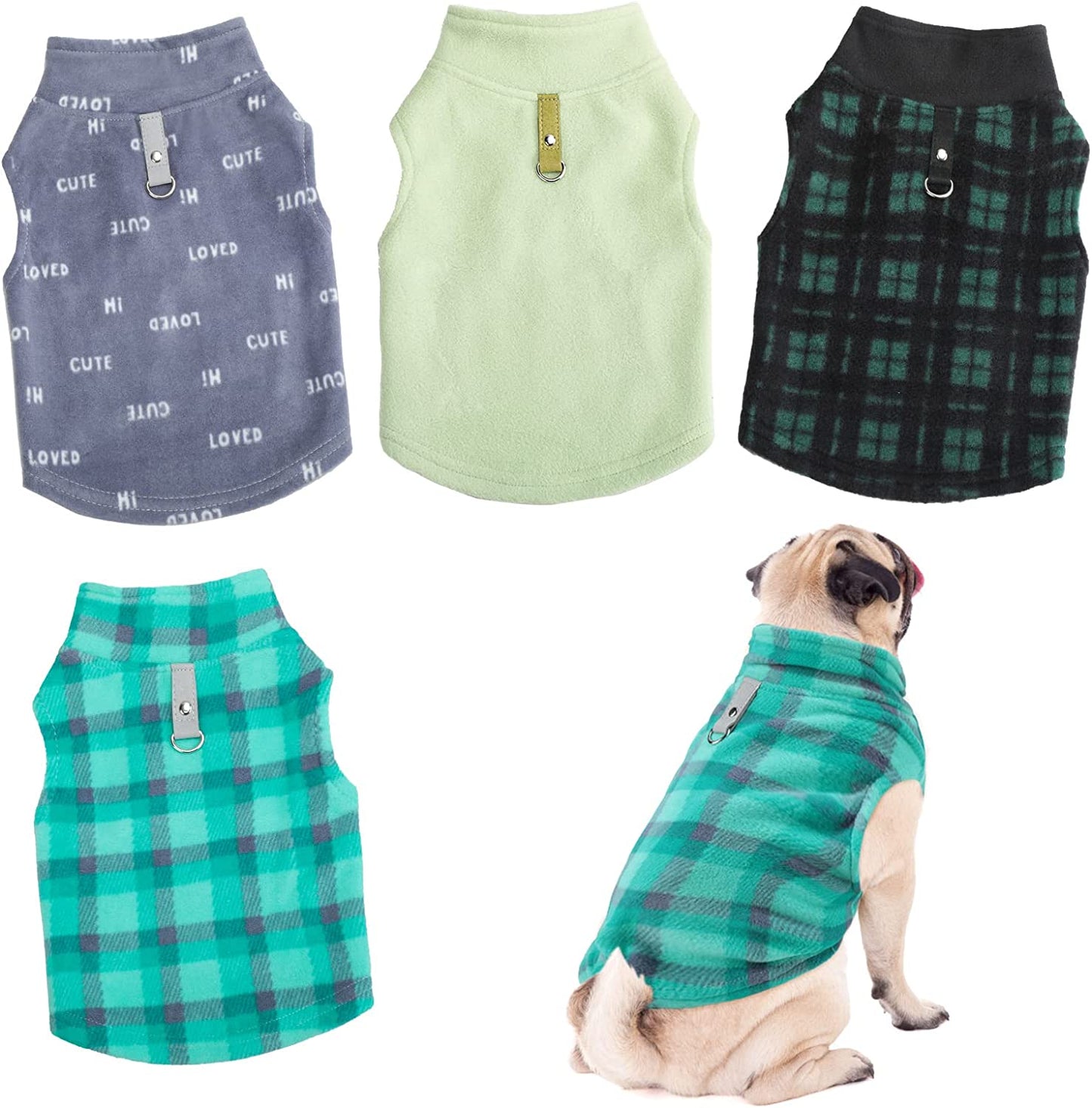 4 Pieces Winter Fabric Dog Sweater with Leash Ring Fleece Vest Dog Pullover Jacket Warm Pet Dog Clothes for Puppy Small Dogs Cat Chihuahua Boy (Plaid Pattern, XS) Animals & Pet Supplies > Pet Supplies > Dog Supplies > Dog Apparel Weewooday Mix Pattern L 