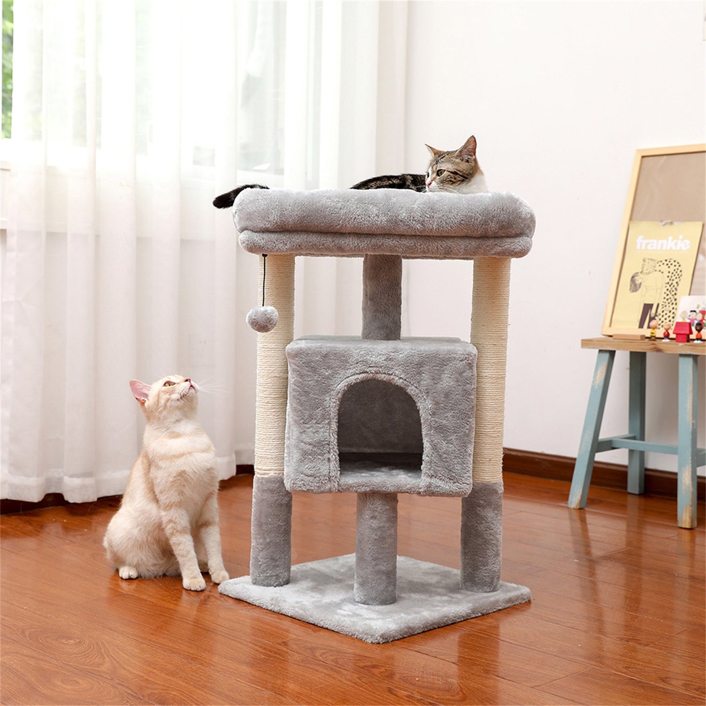 Pefilos Cat Tree Cat Houses for Outdoor Cats Cat Condo for Large Cats with Sisal Scratching Posts, Cat Nest for Indoor Cats Plush Perch, Cat Tower Furniture Cat Bed, Beige Animals & Pet Supplies > Pet Supplies > Cat Supplies > Cat Furniture Pefilos Gray  