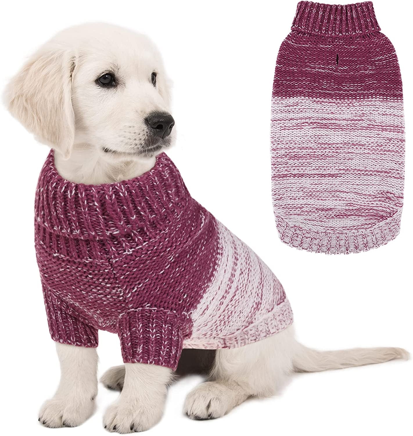 Queenmore Knitted Pullover Dog Sweater, Turtleneck Pet Cat Sweater, Cold Weather Puppy Sweater Stitching Knitwear with Leash Hole for Small Medium Dogs Animals & Pet Supplies > Pet Supplies > Dog Supplies > Dog Apparel Queenmore Purple X-Small 