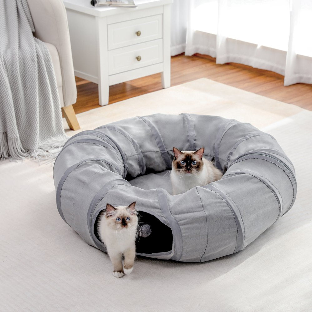 Pawzroad Cat Tunnel with Soft Cushion 2-In-1 Collapsible Hideaway round Shape,Gray Animals & Pet Supplies > Pet Supplies > Cat Supplies > Cat Toys PAWZ Road Tunnel Bed  