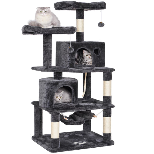 BEWISHOME Cat Tree Condo Furniture Kitten Activity Tower Pet Kitty Play House with Scratching Posts Perches Hammock MMJ01 Animals & Pet Supplies > Pet Supplies > Cat Supplies > Cat Furniture BEWISHOME Smoky Gray  