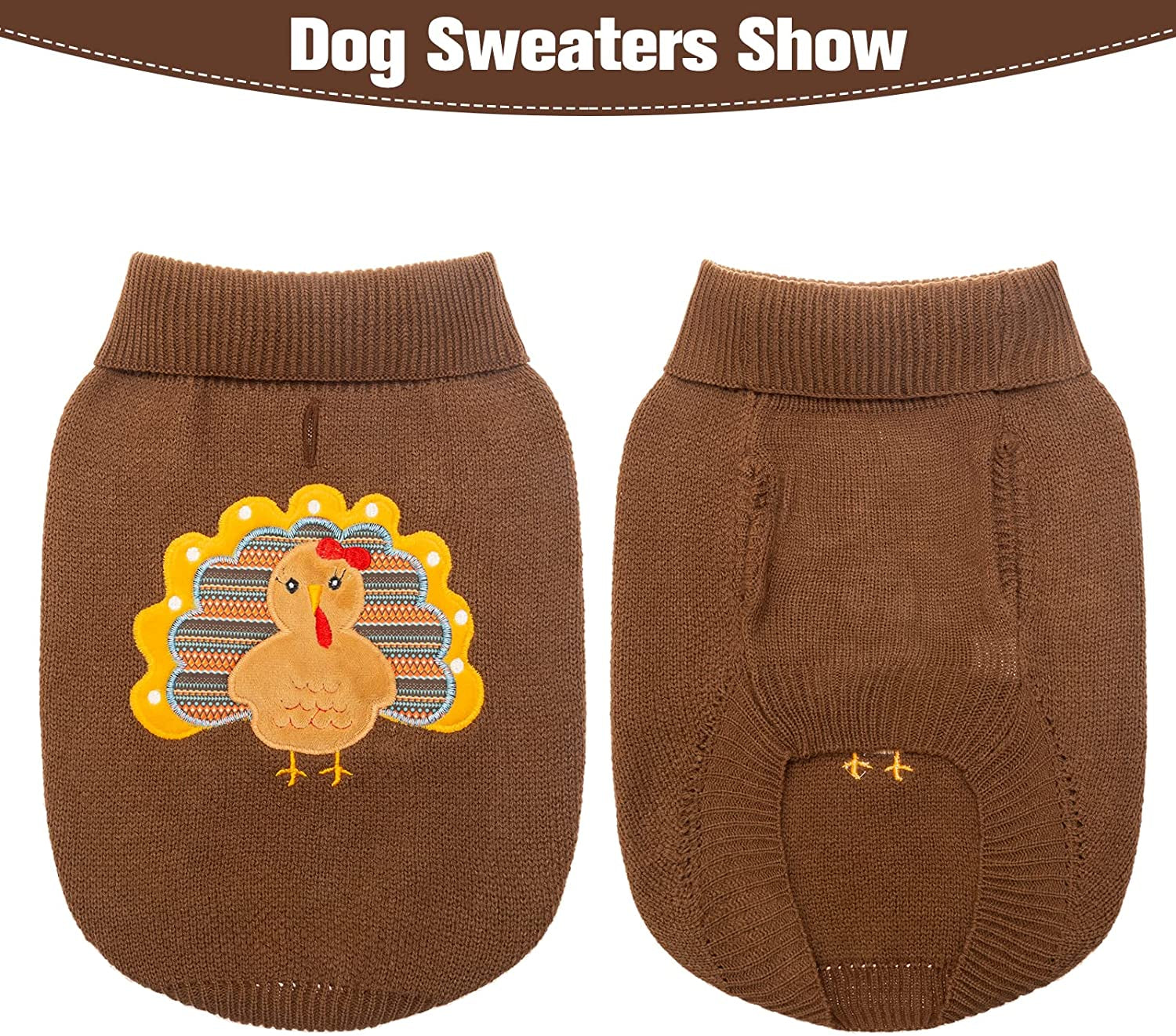 EXPAWLORER Dog Turtleneck Sweaters, Soft and Warm Pullover Knit Winter Clothes with Leash Hole, Turkey Pattern Pet Outfits Coats for Cold Weather Animals & Pet Supplies > Pet Supplies > Dog Supplies > Dog Apparel HAOBO   