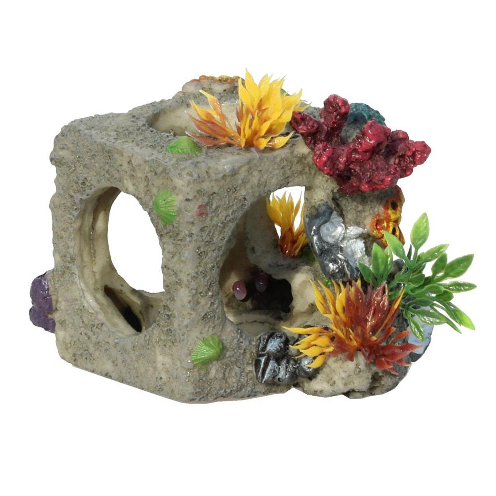 Water Grass Rockwork Model Reptile Cave, Resin Hiding Habitat Aquarium Terrarium Decoration Ornament for Small Lizards Turtles Amphibians Fish Animals & Pet Supplies > Pet Supplies > Small Animal Supplies > Small Animal Habitat Accessories DYNWAVE   