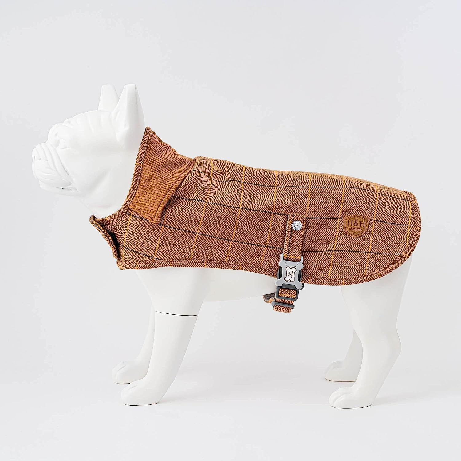 HUGO & HUDSON Dog Fleece Jacket - Clothing & Accessories for Dogs Winter Coats & Jackets with Adjustable Strap - Caramel Checked Herringbone Tweed - S Animals & Pet Supplies > Pet Supplies > Dog Supplies > Dog Apparel Hugo & Hudson   