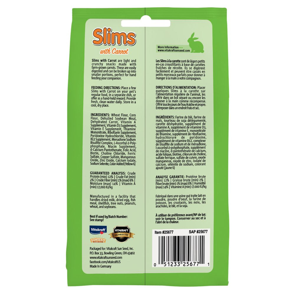 Vitakraft Slims Small Animal Treats - Carrot - Crispy Nibble Stick Treat - 1.76 Oz Animals & Pet Supplies > Pet Supplies > Small Animal Supplies > Small Animal Food Vitakraft Sun Seed   