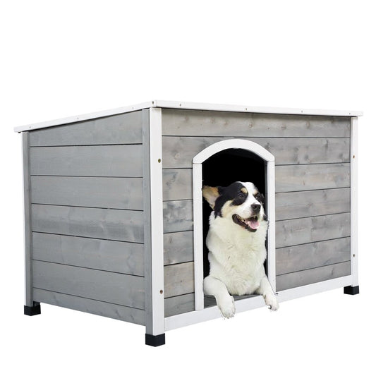 JIRTEMOT 44” Wooden Dog House with Hinges with Openable Asphalt Roof & Removable Floor, Gray Animals & Pet Supplies > Pet Supplies > Dog Supplies > Dog Houses JIRTEMOT   