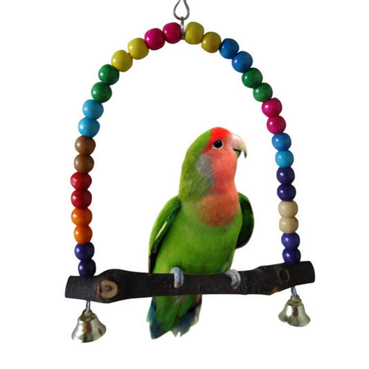 Colorful Wood Beads and Bells Pet Bird Parrot Parakeet Budgie Cockatiel Cage Hammock Swing Toys Hanging Toy