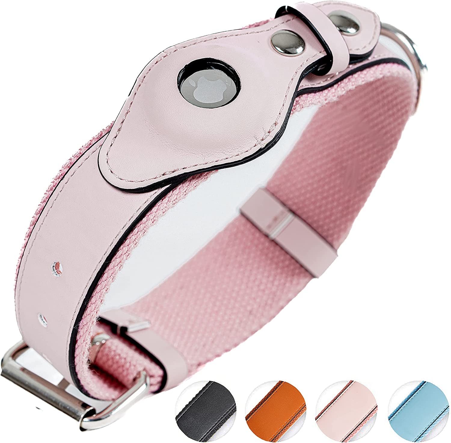 Safe Paws Airtag Dog Collar Holder - Our Adjustable Air Tag Dog Collar Holder Fits Small Medium and Large Dogs - Use Our Elegant PU Leather Dog Airtag Collar to Quickly Locate Your Dog Electronics > GPS Accessories > GPS Cases Safe Paws Pink Small 