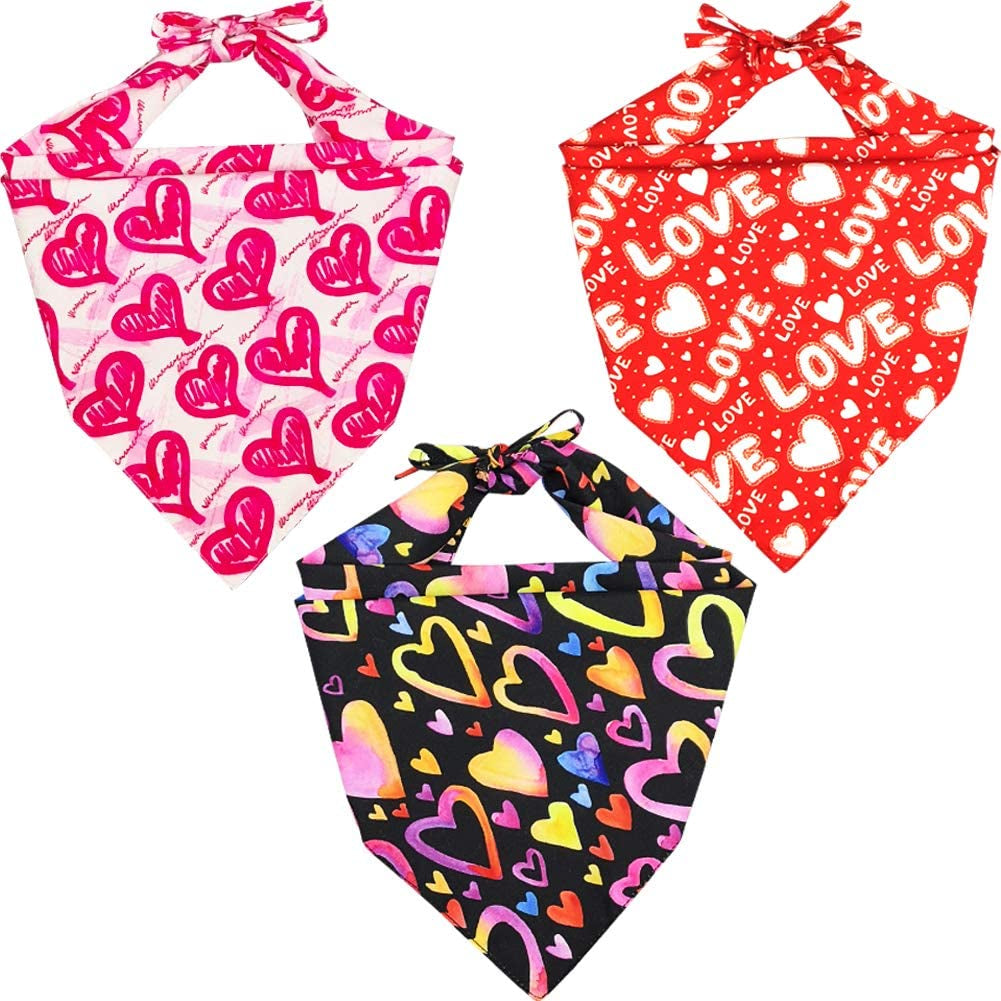 Lamphyface 3 Pack Valentine'S Day Dog Bandana Triangle Bib Scarf Accessories with Hearts and Love Designs Animals & Pet Supplies > Pet Supplies > Dog Supplies > Dog Apparel Jiaxing Haozhe clothing Co., Ltd.   