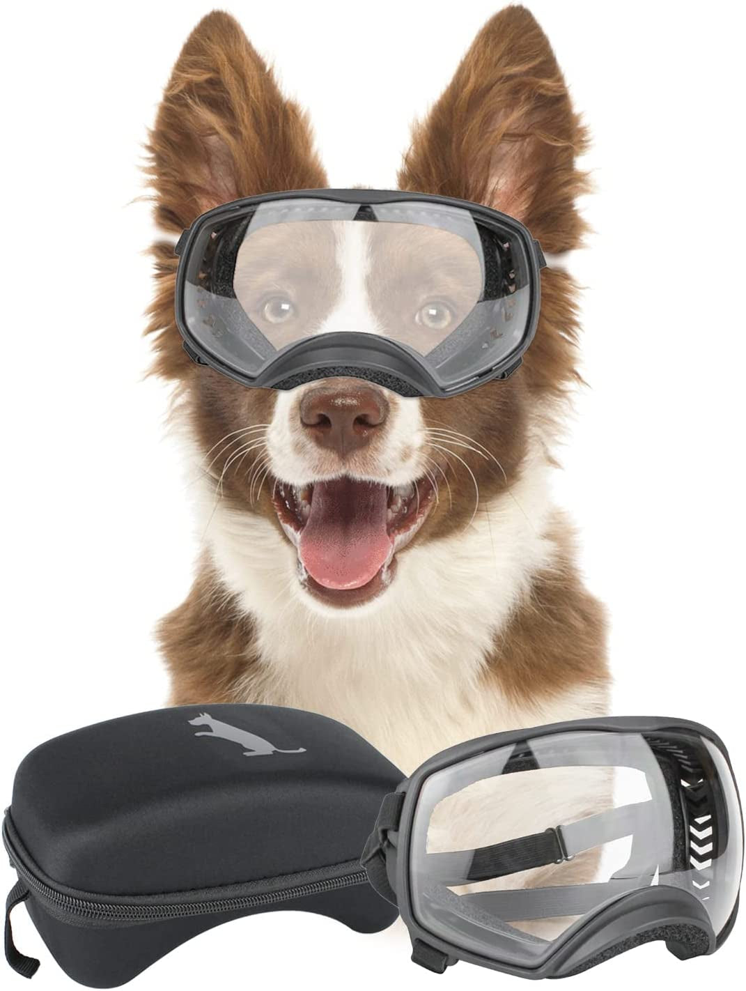 PETLESO Dog Goggles Large Breed, Dog Sunglasses for Large Dog Clear Goggles Eye Protection for Medium Dog Outdoor, Clear Black Animals & Pet Supplies > Pet Supplies > Dog Supplies > Dog Apparel PETLESO Black  