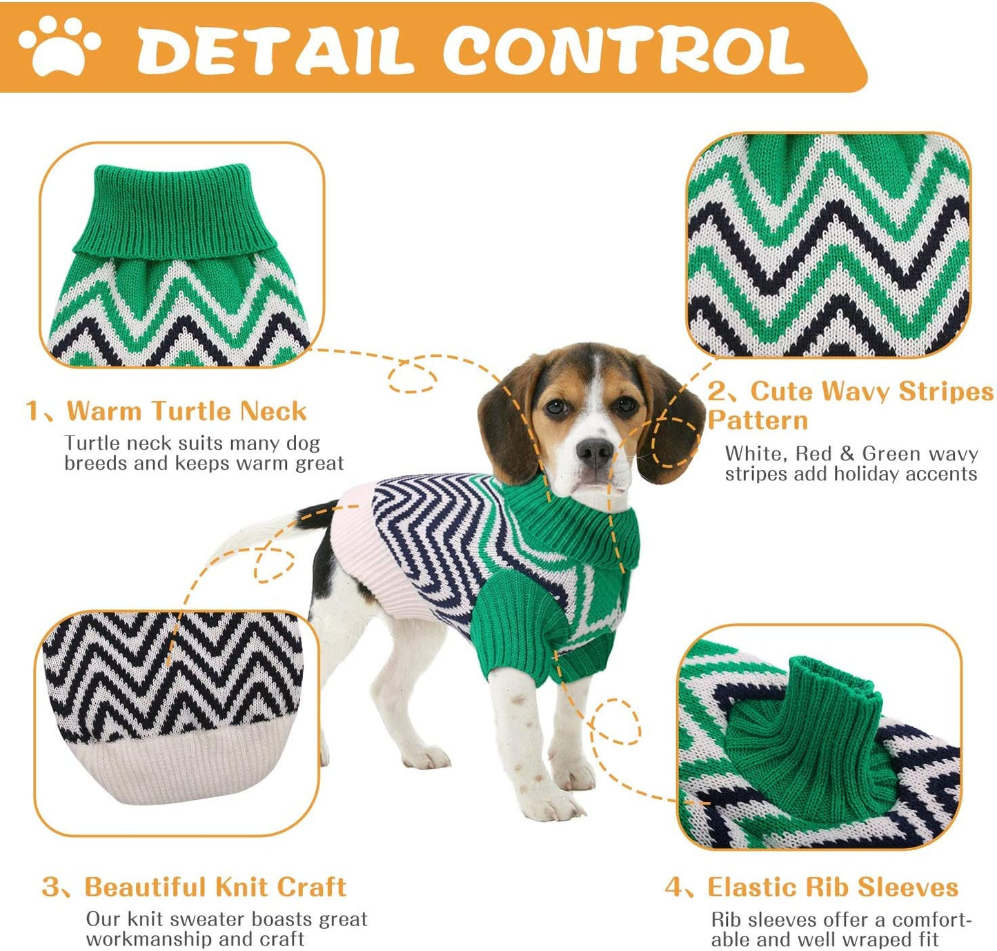 Queenmore Dog Christmas Stripe Sweater, Winter Turtleneck Warm Pullover Knit Sweater, Pet Thick Knitwear for Small, Medium Dogs (Geen, M Animals & Pet Supplies > Pet Supplies > Dog Supplies > Dog Apparel Queenmore   