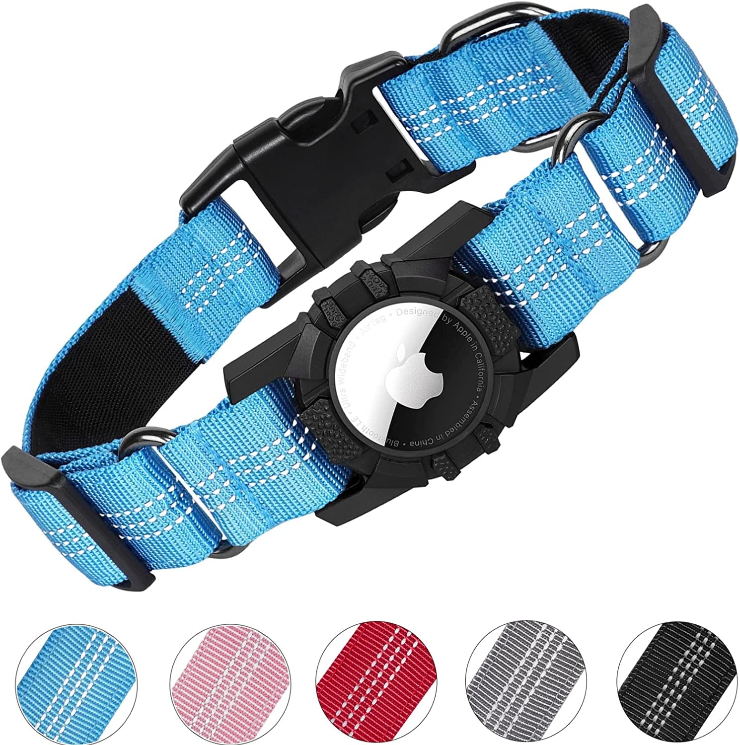 Airtag Dog Collar, FEEYAR Reflective Apple Air Tag Dog Collar - Adjustable - Durable - Heavy Duty Dog Collar with Airtag Holder, Integrated Air Tag Accessories Pet Collar for Small Medium Large Dogs Electronics > GPS Accessories > GPS Cases FEEYAR Blue L（16"-20"） 