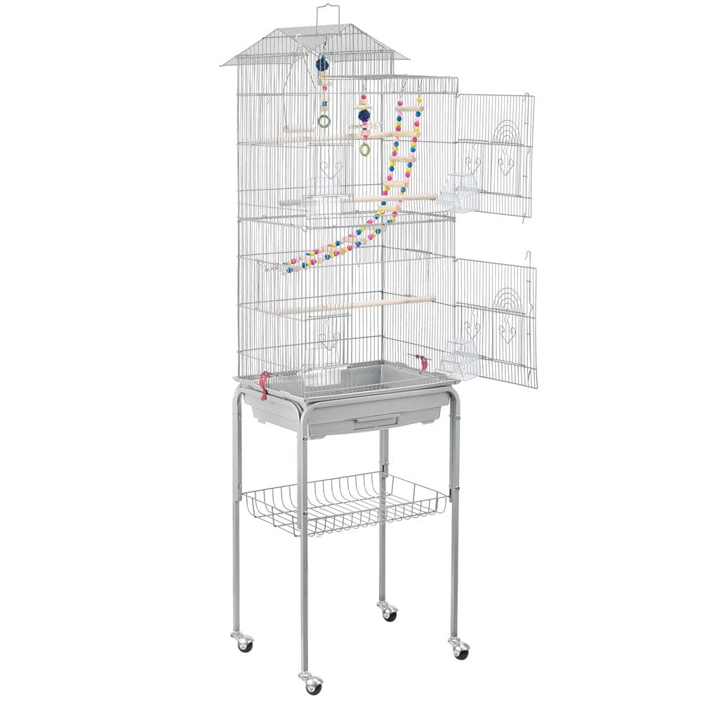 62.4" Metal Bird Parrot Cage with Detachable Stand, Light Gray Animals & Pet Supplies > Pet Supplies > Bird Supplies > Bird Cages & Stands J & S International   