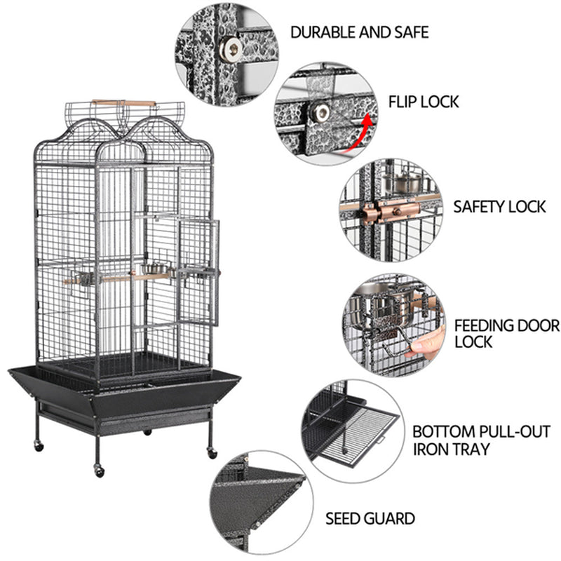 Rolling Metal Large Bird Cage Parrot Cage with Stand Open Playtop Animals & Pet Supplies > Pet Supplies > Bird Supplies > Bird Cages & Stands SmileMart   