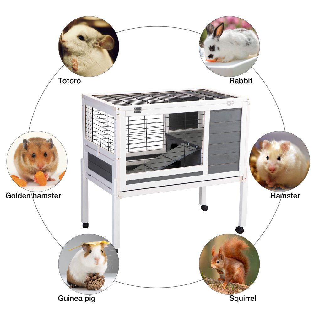 Rabbit Hutch with Wheels, Indoor Outdoor Small Animal Houses & Habitats, Large Bunny Cage with Removable Tray, Single Level Guinea Pig Hamster Hutch Animals & Pet Supplies > Pet Supplies > Small Animal Supplies > Small Animal Habitats & Cages VIK   