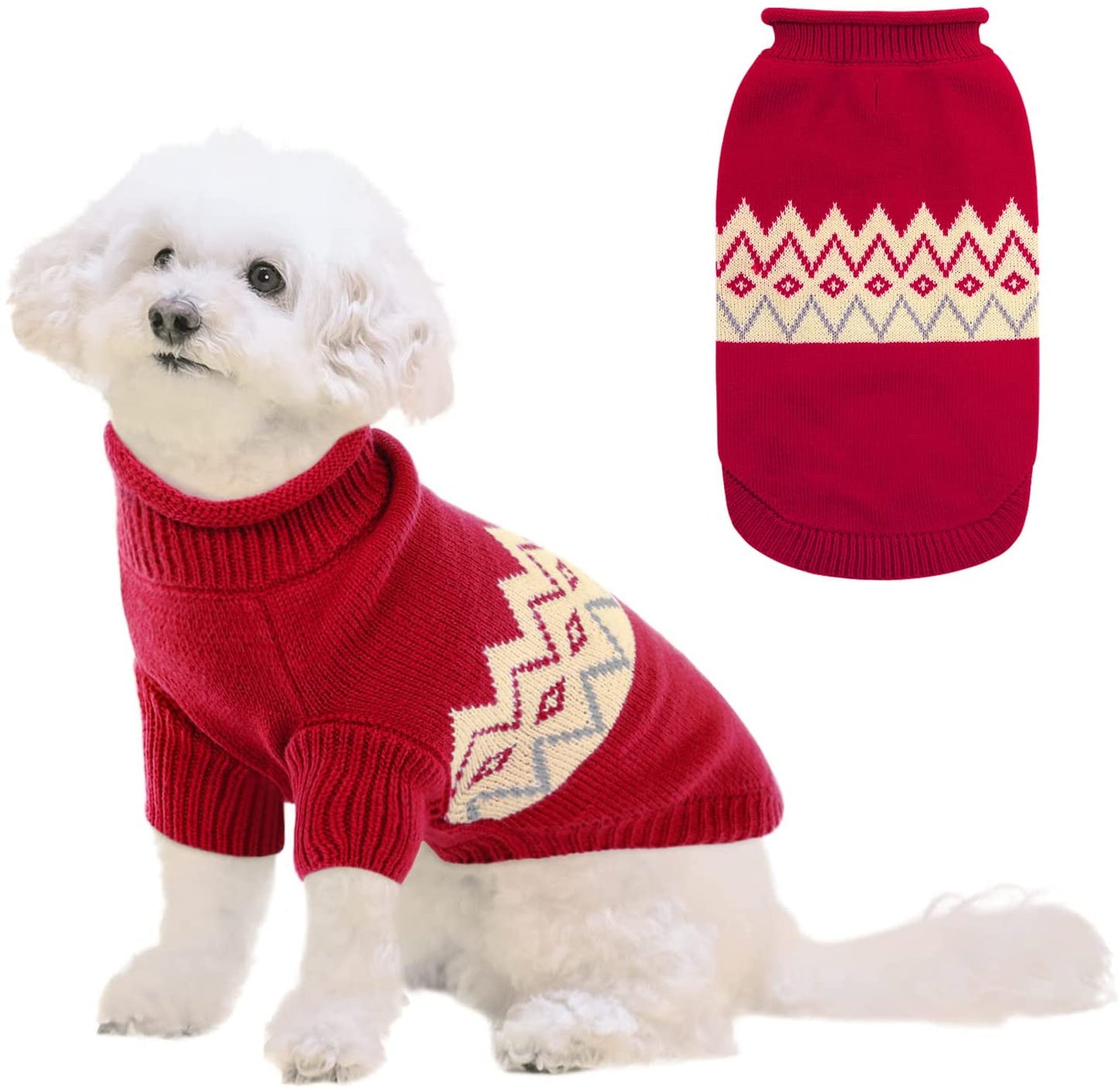 Queenmore Warm Dog Sweater, Soft Pet Knitwear, Knitted Pullover, Vlentines Day Gifts Winter Pet Clothes for Small Medium Dogs Cats Animals & Pet Supplies > Pet Supplies > Dog Supplies > Dog Apparel Queenmore Red X-Small 