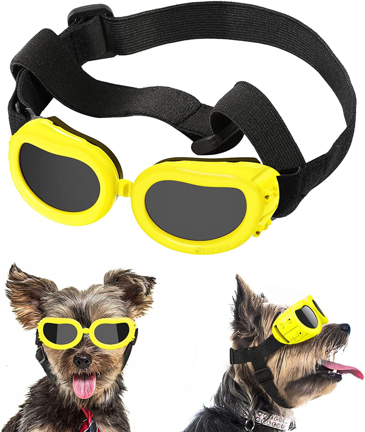 Lewondr Dog Sunglasses Small Breed Dogs Goggles UV Protection,Goggles for Small Dogs Eye Wear Protection with Adjustable Strap Windproof Anti-Fog Sunglasses for Small Dogs Doggy Doggie Glasses,Black Animals & Pet Supplies > Pet Supplies > Dog Supplies > Dog Apparel Lewondr Yellow  