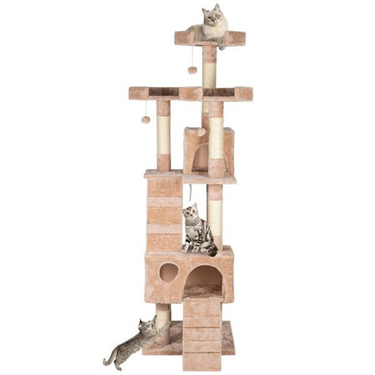 Cat Climbing Tree 66" Sisal Hemp Cat Tree Tower Condo Furniture Scratch Post Pet House Play Kitten with Cozy Perches Beige Christmas Gift for Pets Animals & Pet Supplies > Pet Supplies > Cat Supplies > Cat Furniture ARCTICSCORPION Beige  