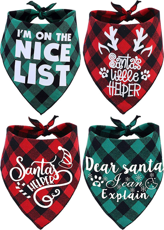 JPB Christmas Dog Bandana Pack of 4 Classic Buffalo Plaid Pets Scarf Triangle Bibs Kerchief Set Animals & Pet Supplies > Pet Supplies > Dog Supplies > Dog Apparel JPB   