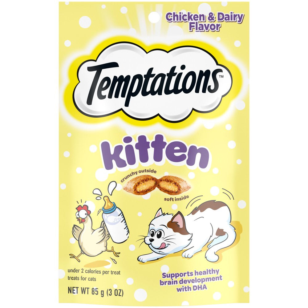 TEMPTATIONS Chicken and Dairy Flavor Crunchy and Soft Kitten Treats, 3 Oz. Animals & Pet Supplies > Pet Supplies > Cat Supplies > Cat Treats Mars Petcare Chicken, Dairy 3 oz 