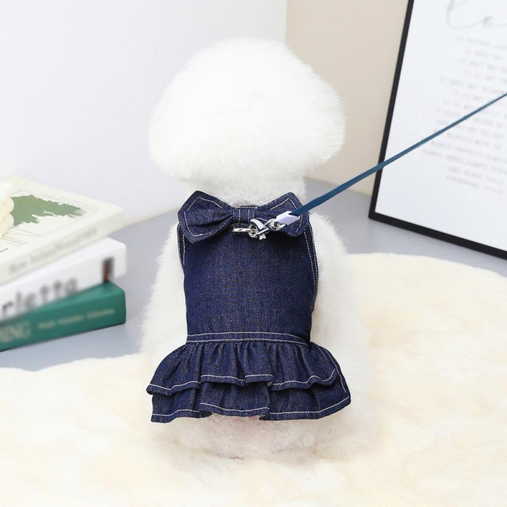 Dog Dress Princess Denim Dresses Big Bow Tie with D Ring for Walking Your Dog,Princess for Small Dog Girl, Fashion Simple Puppy Dresses, Pet Clothes Outfits Cat Apparel Animals & Pet Supplies > Pet Supplies > Dog Supplies > Dog Apparel Eshoo   