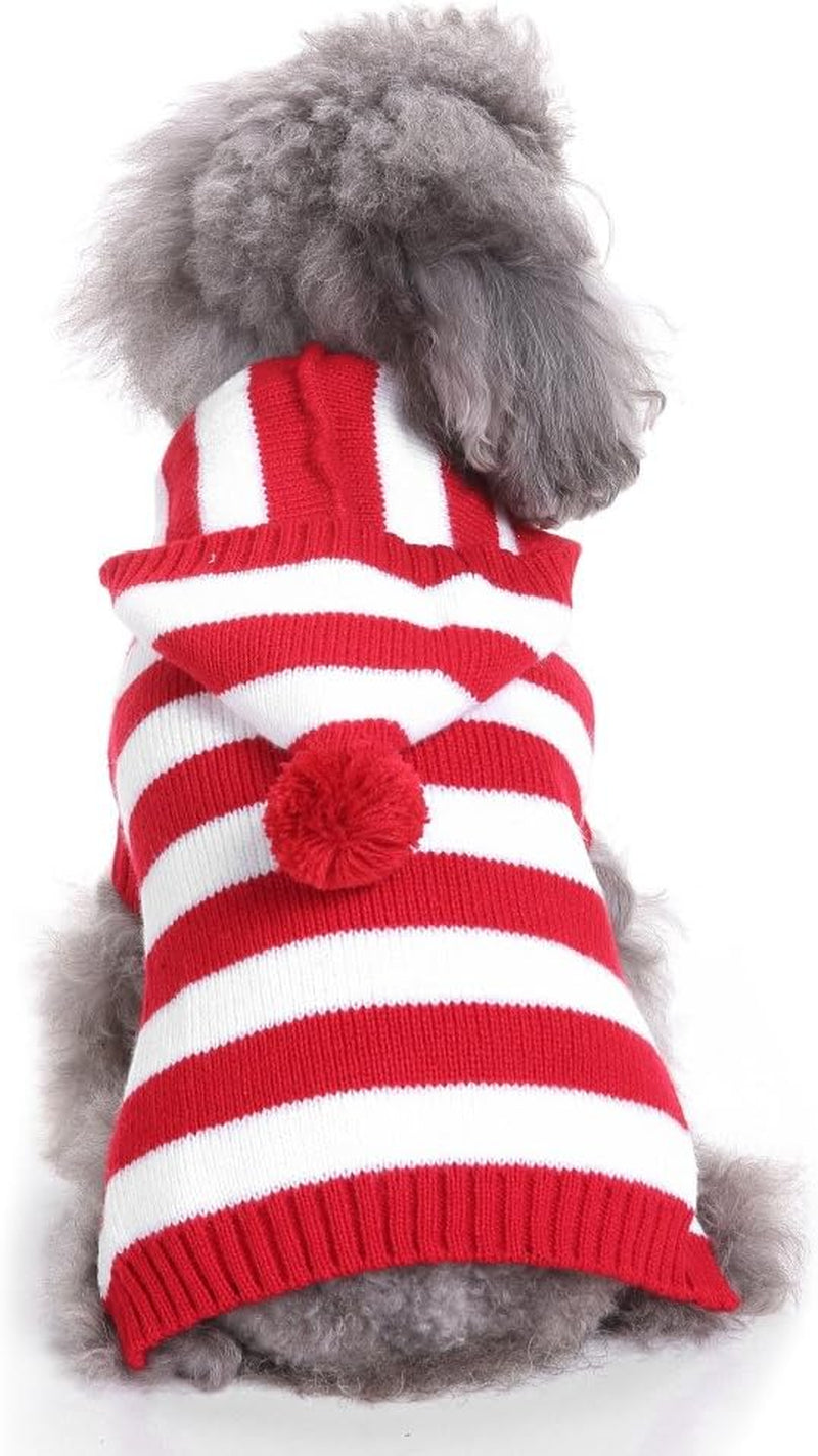 S-Lifeeling Red and White Striped Dog Sweater Holiday Halloween Christmas Pet Clothes Soft Comfortable Dog Clothes Animals & Pet Supplies > Pet Supplies > Dog Supplies > Dog Apparel PL Dog - Back Length 14.96"  