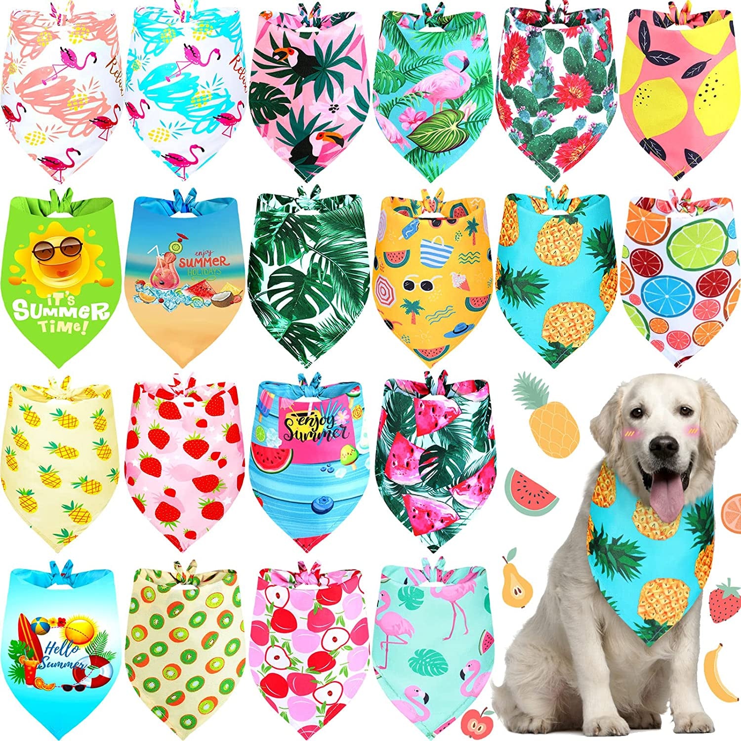 20 Pieces Summer Dog Bandanas Hawaiian Style Dog Bandanas Washable Fruit Dog Bandanas Triangle Dog Bibs PET Scarf Assortment Puppy Kerchief Accessories for Small Medium Pets Dogs Cats (X-Large) Animals & Pet Supplies > Pet Supplies > Dog Supplies > Dog Apparel Frienda X-Large  