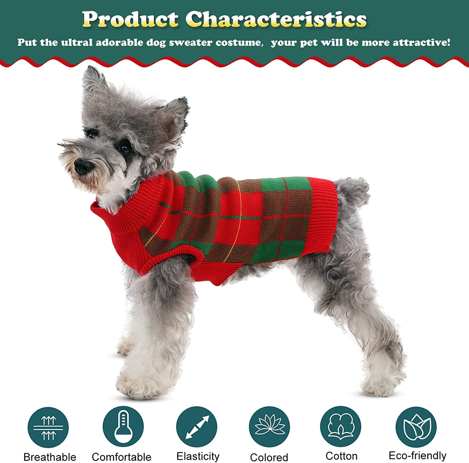 MIGOHI Dog Sweater, Dog Christmas Sweater Warm Winter Plaid Knitwear with Leash Hole, Turtleneck Dog Vest British Style for XS Small Medium Large Dogs, Green and Red Animals & Pet Supplies > Pet Supplies > Dog Supplies > Dog Apparel MIGOHI   