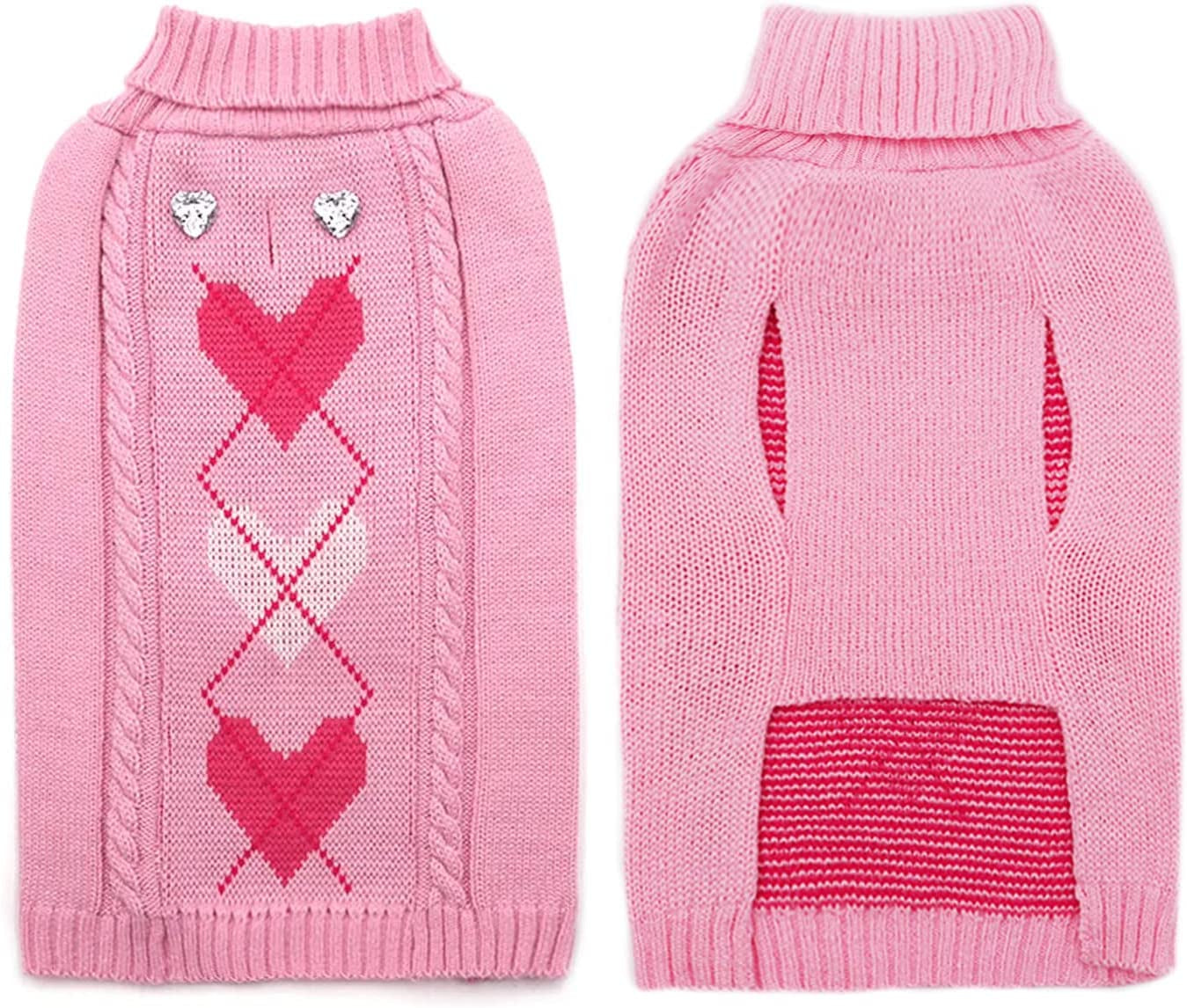 KYEESE Dogs Sweaters Valentine'S Day Pink Heart Pattern with Leash Hole Dog Sweater Knitwear Warm Puppy Sweater Animals & Pet Supplies > Pet Supplies > Dog Supplies > Dog Apparel kyeese   