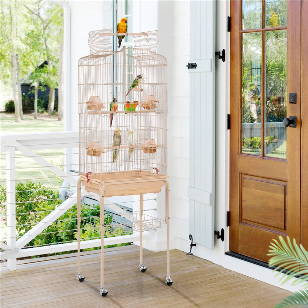 Topeakmart 64''H Open Top Metal Birdcage Rolling Parrot Cage with Detachable Stand, Almond Animals & Pet Supplies > Pet Supplies > Bird Supplies > Bird Cages & Stands Topeakmart   