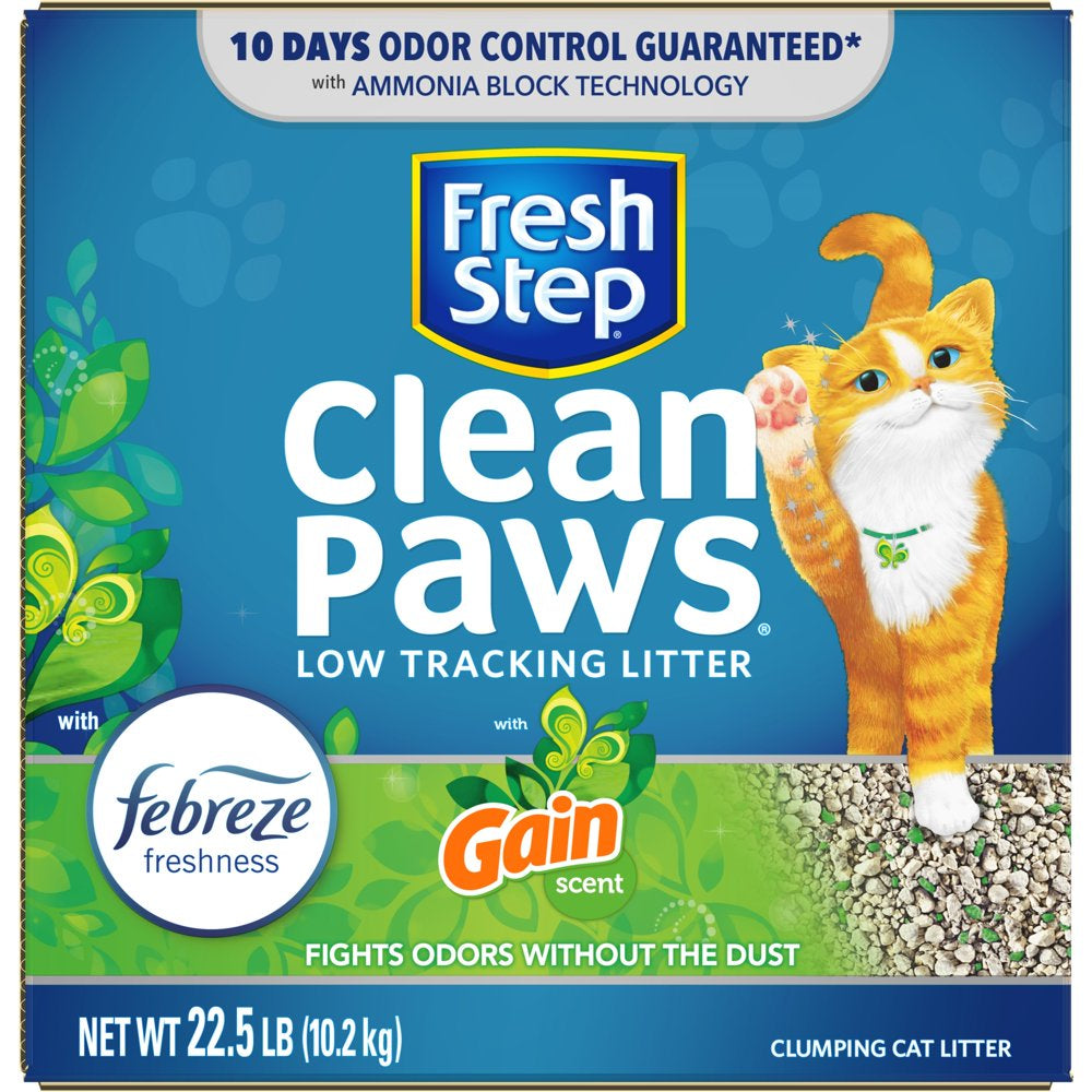 Fresh Step Clean Paws Cat Litter, Clumping Cat Litter with Febreze, Gain Sent - 22.5 Lbs Animals & Pet Supplies > Pet Supplies > Cat Supplies > Cat Litter The Clorox Company   