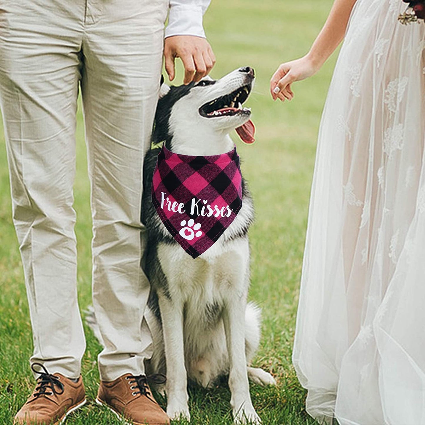 STMK 2 Pack Valentine'S Day Plaid Dog Bandana, Free Kisses Plaid Dog Puppy Bandana Triangle Scarf for Dog Puppy Valentine'S Day Wedding Holiday Party Supplies Animals & Pet Supplies > Pet Supplies > Dog Supplies > Dog Apparel STMK   