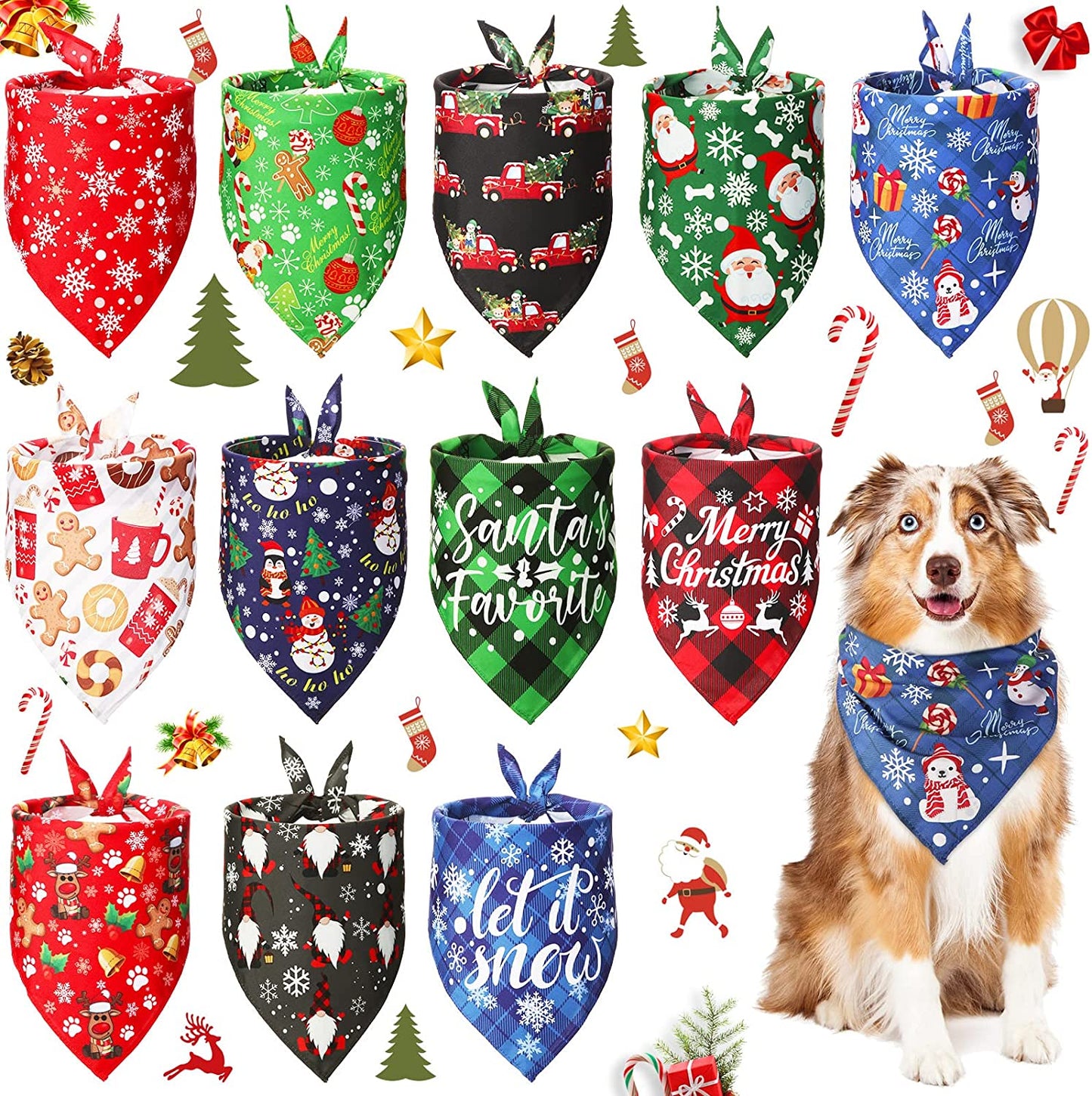 12 Pieces Christmas Dog Bandanas Pet Christmas Bandanas Soft Dog Triangle Bibs Kerchief Adjustable Washable Puppy Scarf Xmas Pet Costume Accessory Decoration for Small Medium Large Dogs Cats Pets Animals & Pet Supplies > Pet Supplies > Dog Supplies > Dog Apparel Frienda   