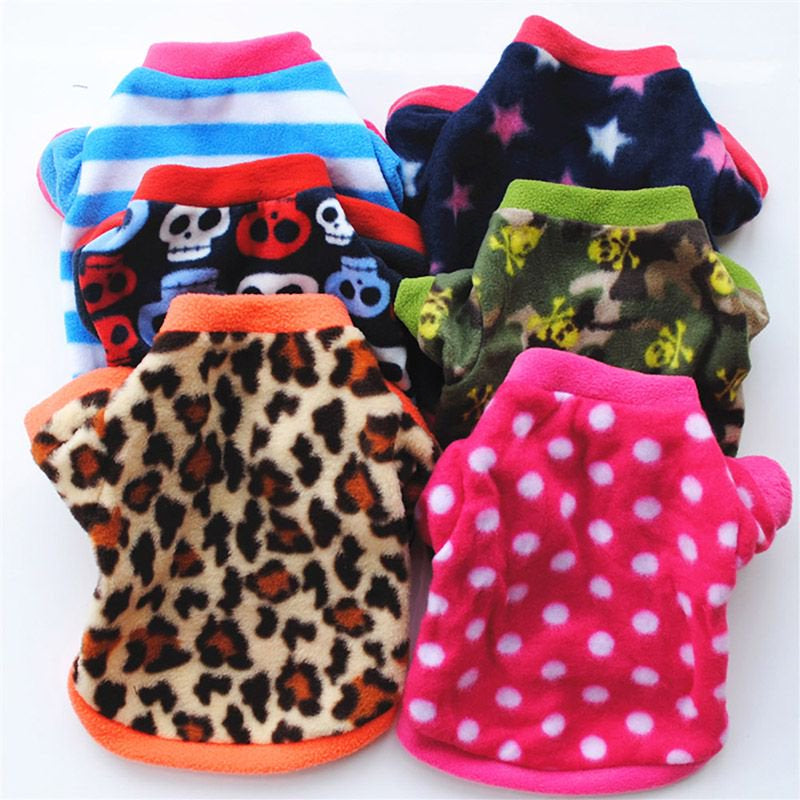 Pet Dog Fleece Coat, Soft Warm Dog Clothes, Skull Camouflage/Polka Dot/Leopard/Paw Printed/Striped Pullover Fleece Warm Jacket Costume for Doggy Cat Puppy Apparel,S