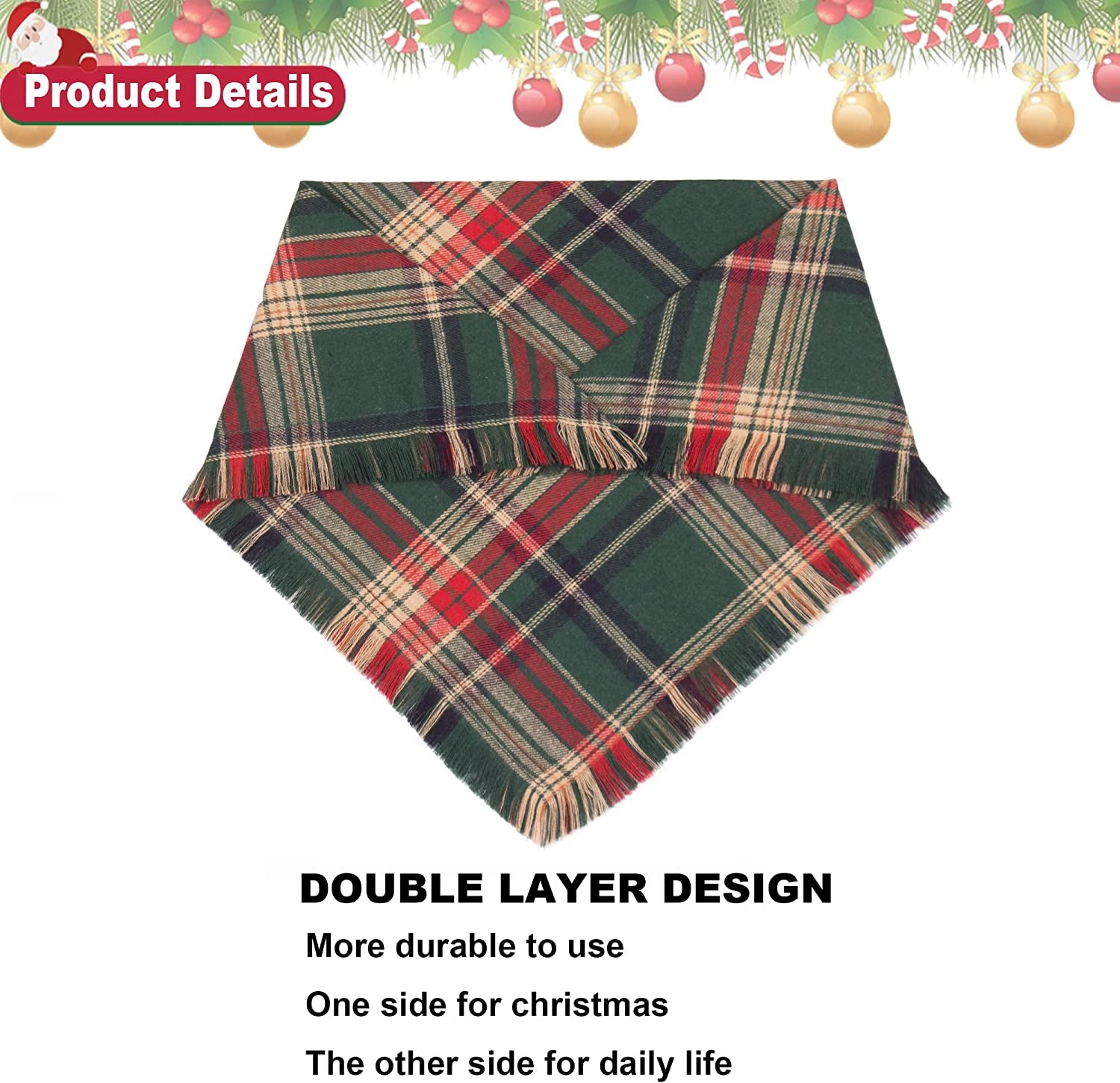 Adoggygo Christmas Dog Bandanas with Tassels Edges, Stylish Plaid Dog Christmas Scarf Bib, Multiple Sizes Offered, Plaid Bandanas for Medium Large Dogs (Large, Red & Green) Animals & Pet Supplies > Pet Supplies > Dog Supplies > Dog Apparel ADOGGYGO   