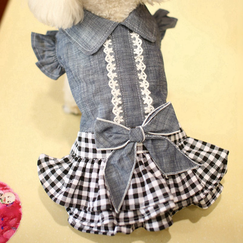Denim Dog Dress, Cute Cowboy Pet Skirt Clothes Apparel for Small Medium Cat Puppy