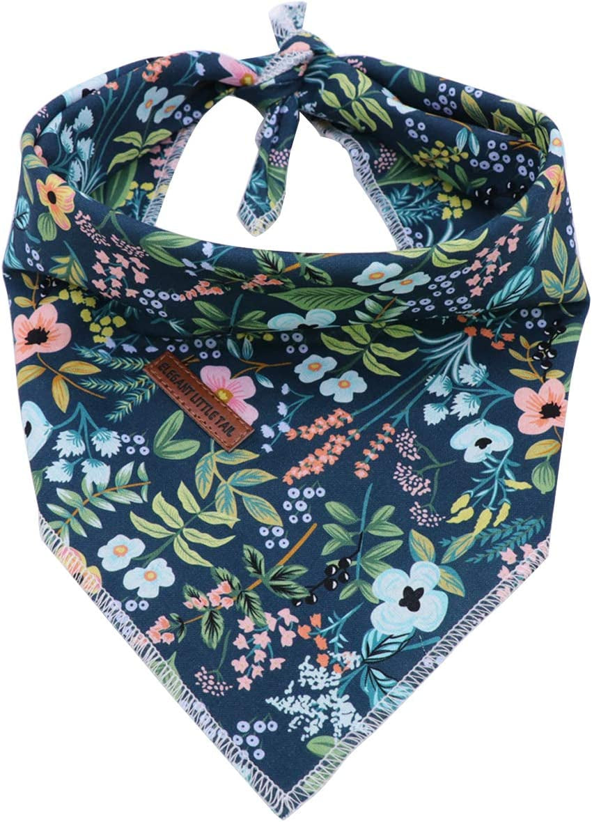 Elegant Little Tail Dog Bandana for Boy Girl Small Medium Large Dogs, Comfortable Dog Bibs Scarf, Adjustable Square Dog Kerchief Animals & Pet Supplies > Pet Supplies > Dog Supplies > Dog Apparel Elegant little tail Blue Flower Large (Pack of 1) 