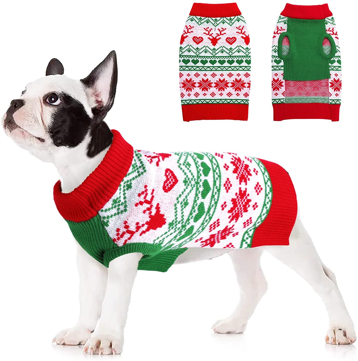 MORVIGIVE Christmas Dog Sweaters Turtleneck Pullover, Soft Warm Puppy Jumper Cat Knit with Reindeer Snowflake, Winter Pet Xmas Holiday Sweatshirts Cold Weather Knitwear Clothes for Small Medium Dogs Animals & Pet Supplies > Pet Supplies > Dog Supplies > Dog Apparel MORVIGIVE Green Medium 