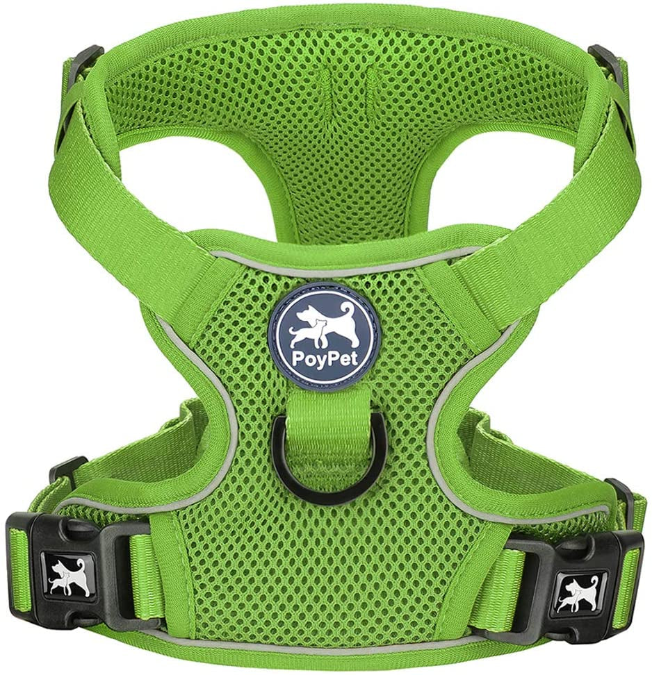 Poypet Reflective Soft Breathable Mesh Dog Harness Choke-Free Double Padded Vest with Adjustable Neck and Chest(Military Green,M) Animals & Pet Supplies > Pet Supplies > Dog Supplies > Dog Apparel PoyPet Grass Green Medium 