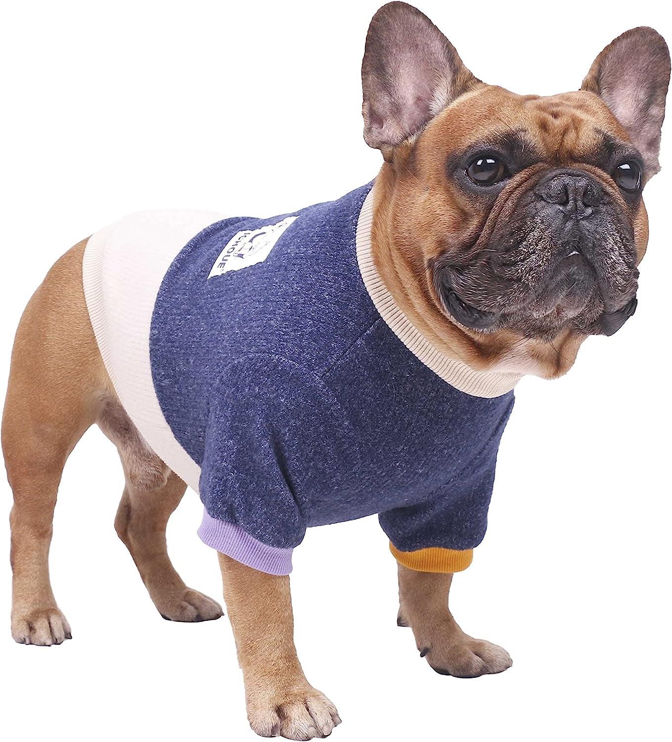 Ichoue Pet Dog Crewneck Sweater Color Block Pullover Winter Warm Clothes for French Bulldog Frenchie Shiba Inu - Pink and Grey/Medium Animals & Pet Supplies > Pet Supplies > Dog Supplies > Dog Apparel iChoue Navy and Beige XX-Large (Pack of 1) 