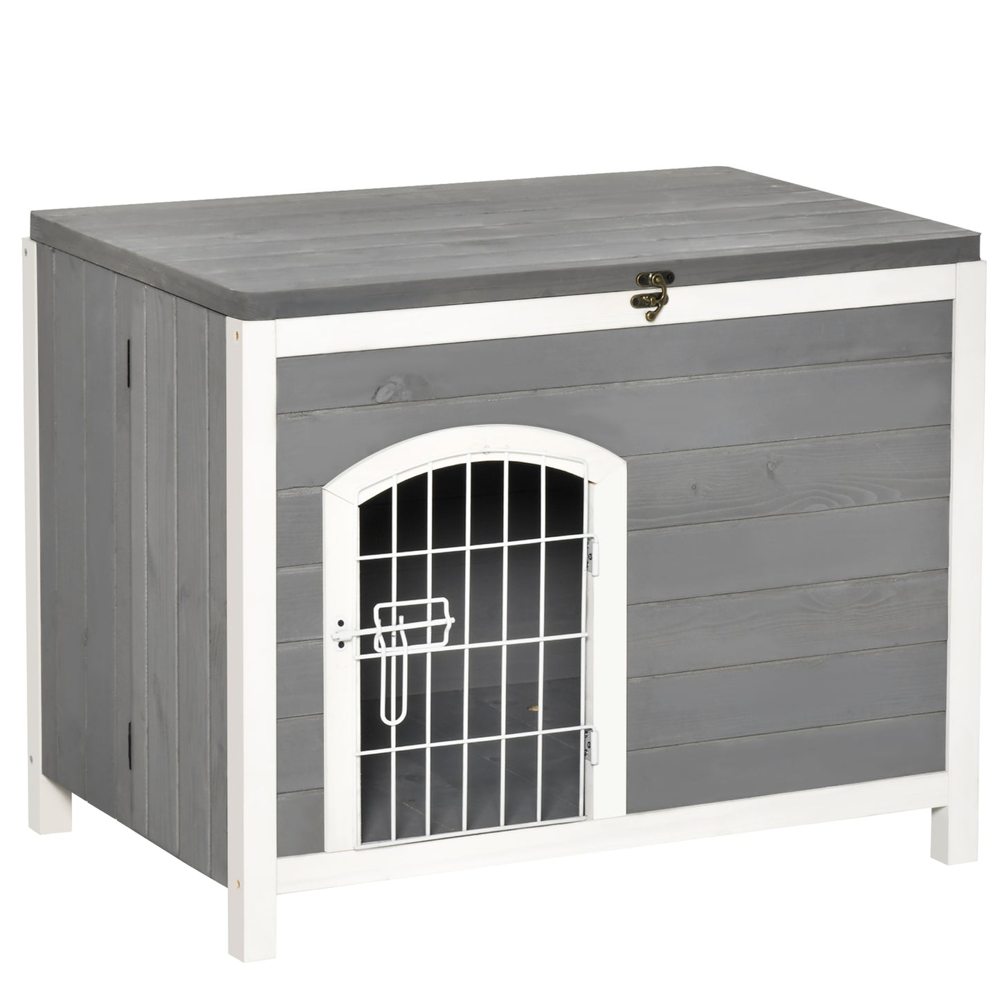 Pawhut Foldable Raised Wooden Dog House with Lockable Door, Openable Roof, Gray Animals & Pet Supplies > Pet Supplies > Dog Supplies > Dog Houses Aosom LLC   