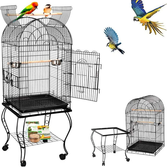 635 Inches Medium Bird Cage Open Top Parrot Cage with Detachable Stand Rolling Wheels Lovebird Cockatiel Quaker Sun Parakeet Green-Cheek Conure Cage