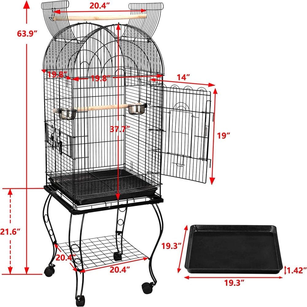 635 Inches Medium Bird Cage Open Top Parrot Cage with Detachable Stand Rolling Wheels Lovebird Cockatiel Quaker Sun Parakeet Green-Cheek Conure Cage Animals & Pet Supplies > Pet Supplies > Bird Supplies > Bird Cages & Stands JayDAYon   