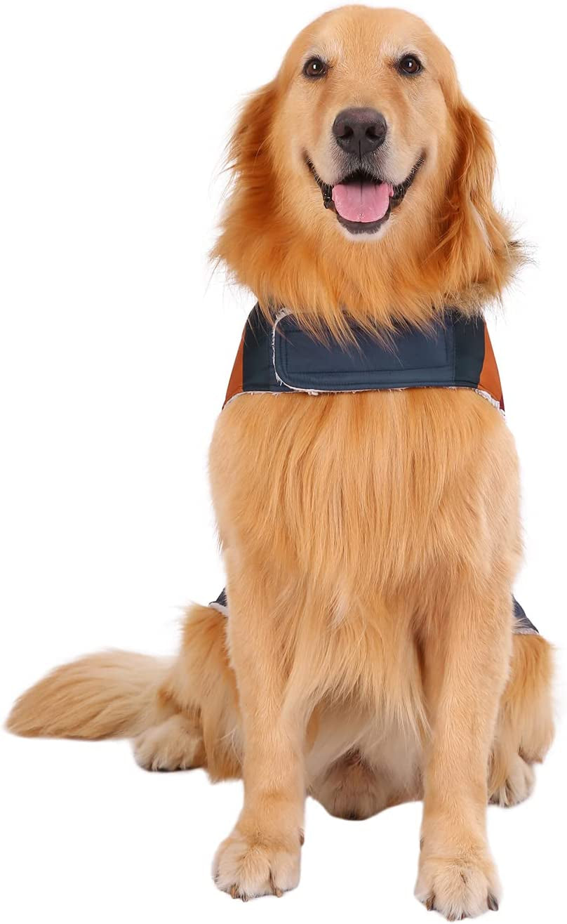 HDE Dog Puffer Jacket Fleece Lined Warm Dog Parka Winter Coat with Harness Hole Navy Retro Stripe - L Animals & Pet Supplies > Pet Supplies > Dog Supplies > Dog Apparel HDE   