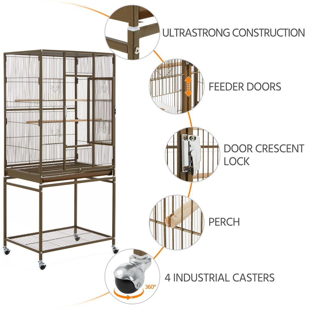 Smilemart 54" Metal Rolling Bird Cage with Detachable Stand, Palmer Green Animals & Pet Supplies > Pet Supplies > Bird Supplies > Bird Cages & Stands SmileMart   