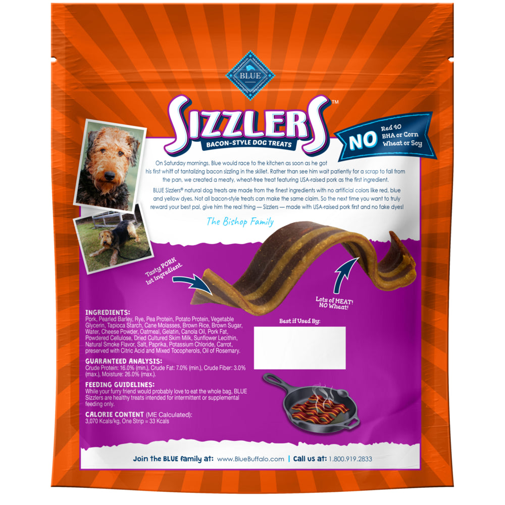 Blue Buffalo Sizzlers Bacon-Style Pork Flavor Soft Treats for Dogs, Whole Grain, 6 Oz. Bag Animals & Pet Supplies > Pet Supplies > Dog Supplies > Dog Treats Blue Buffalo   