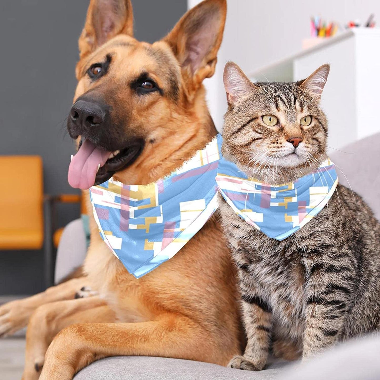 Dog Bandanas,Cat Triangle Bibs,Two Sizes,Colorful Geometric Abstract,Pet Scarf for Small Medium Large Pets Animals & Pet Supplies > Pet Supplies > Dog Supplies > Dog Apparel tzhcjsjgs   